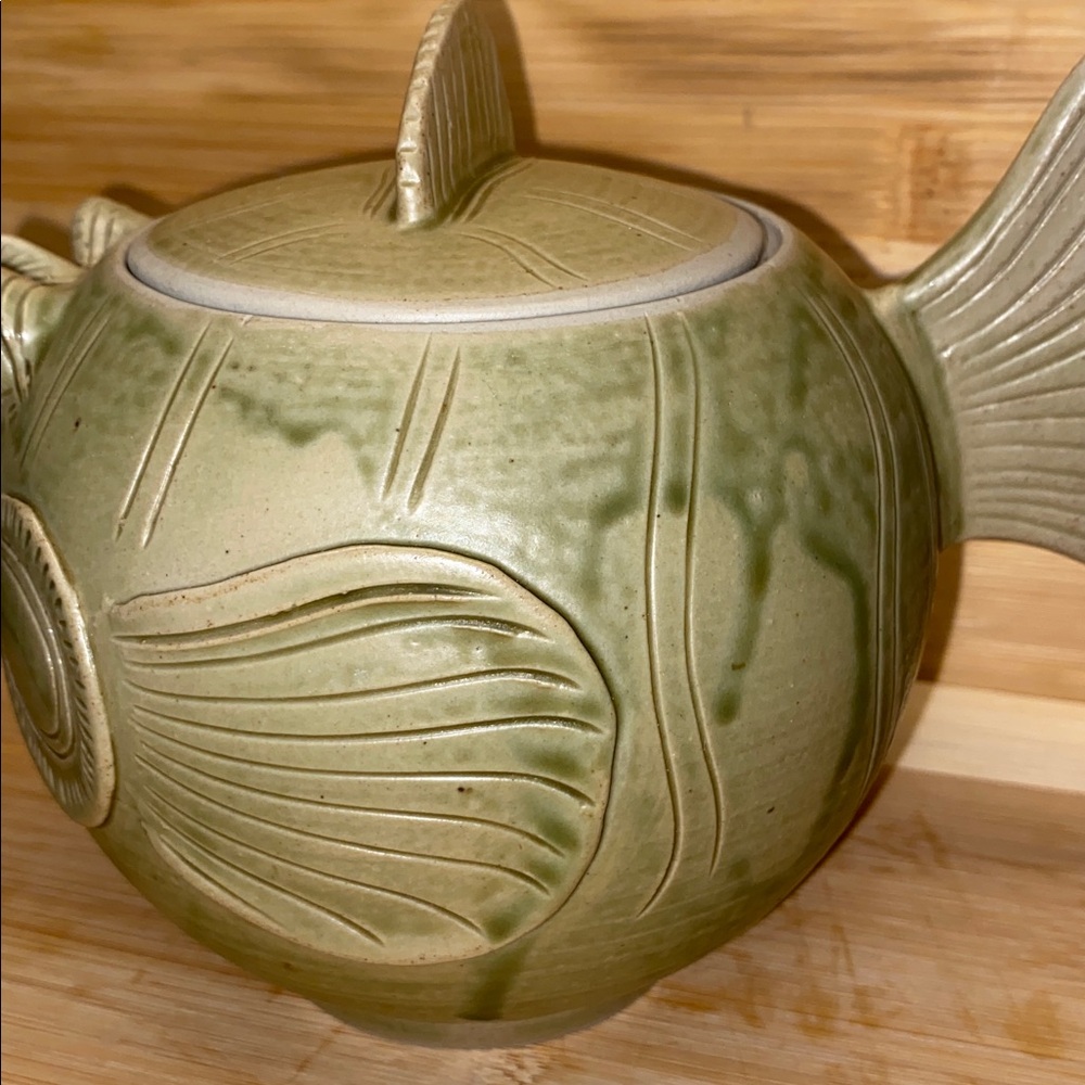 Artisan Pottery Teapot Tea Pot Fish Design Unique - Picture 3 of 16